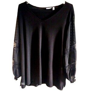 Susan Graver Womens Black Top With Lace Sleeves Size 5X Made In China